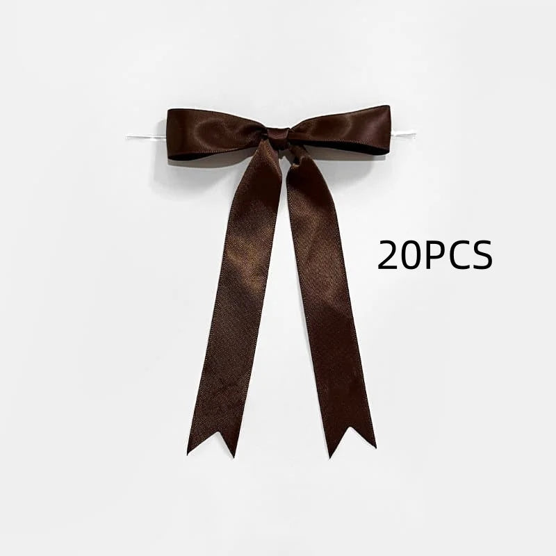 20Pcs Pre-Tied Brown Burgundy Dark Green Satin Bows, Ribbon Bowknot, Home Christmas Wreath Ornament, Gift Wrapping Decor