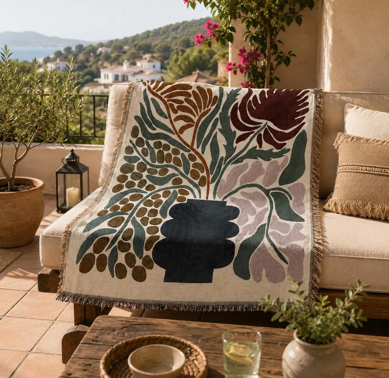 Boho Floral Woven Throw Blanket