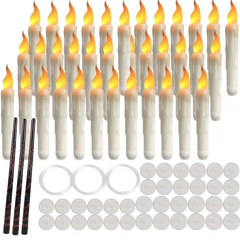12/48 Pcs LED Floating Candles with Magic Wand Remote Flameless Flying Candle Flickering Warm Light for Halloween Holiday Decor
