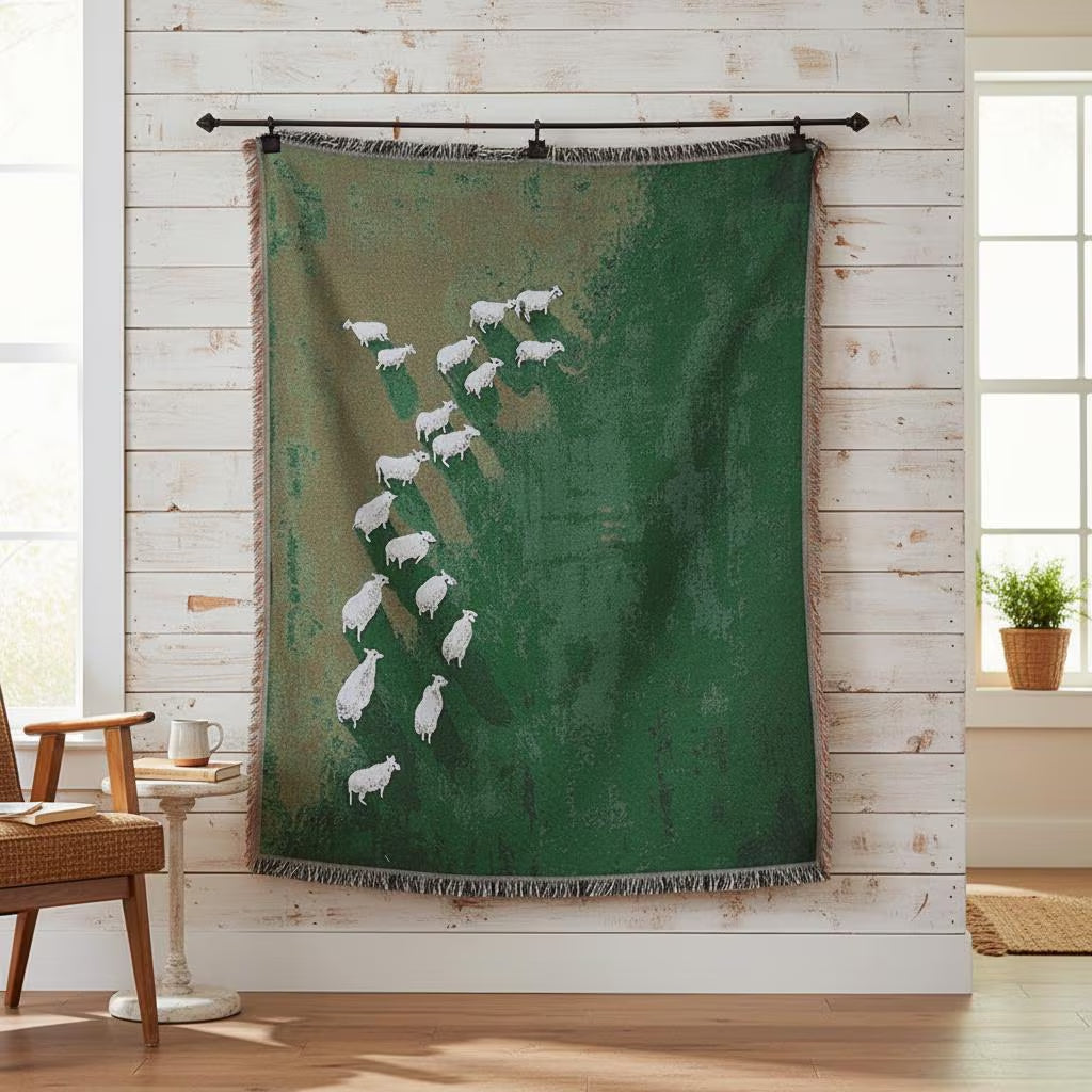 Boho Vintage Woven Sheep Tapestry Throw Blanket