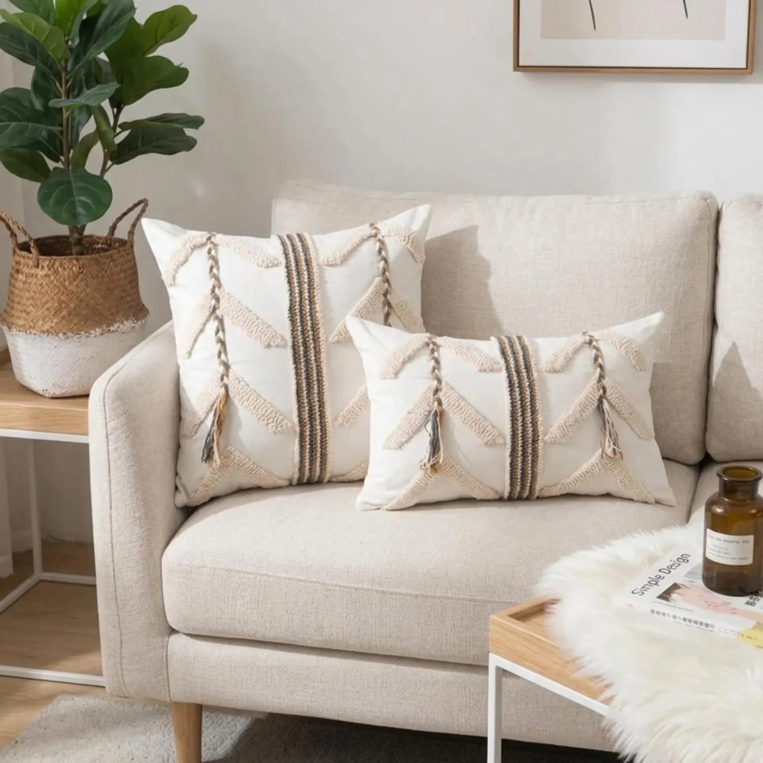 Cream Boho Tufted Pillow Covers