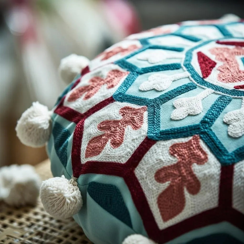 Embroidered Boho Round Mandala Pillow Cover 