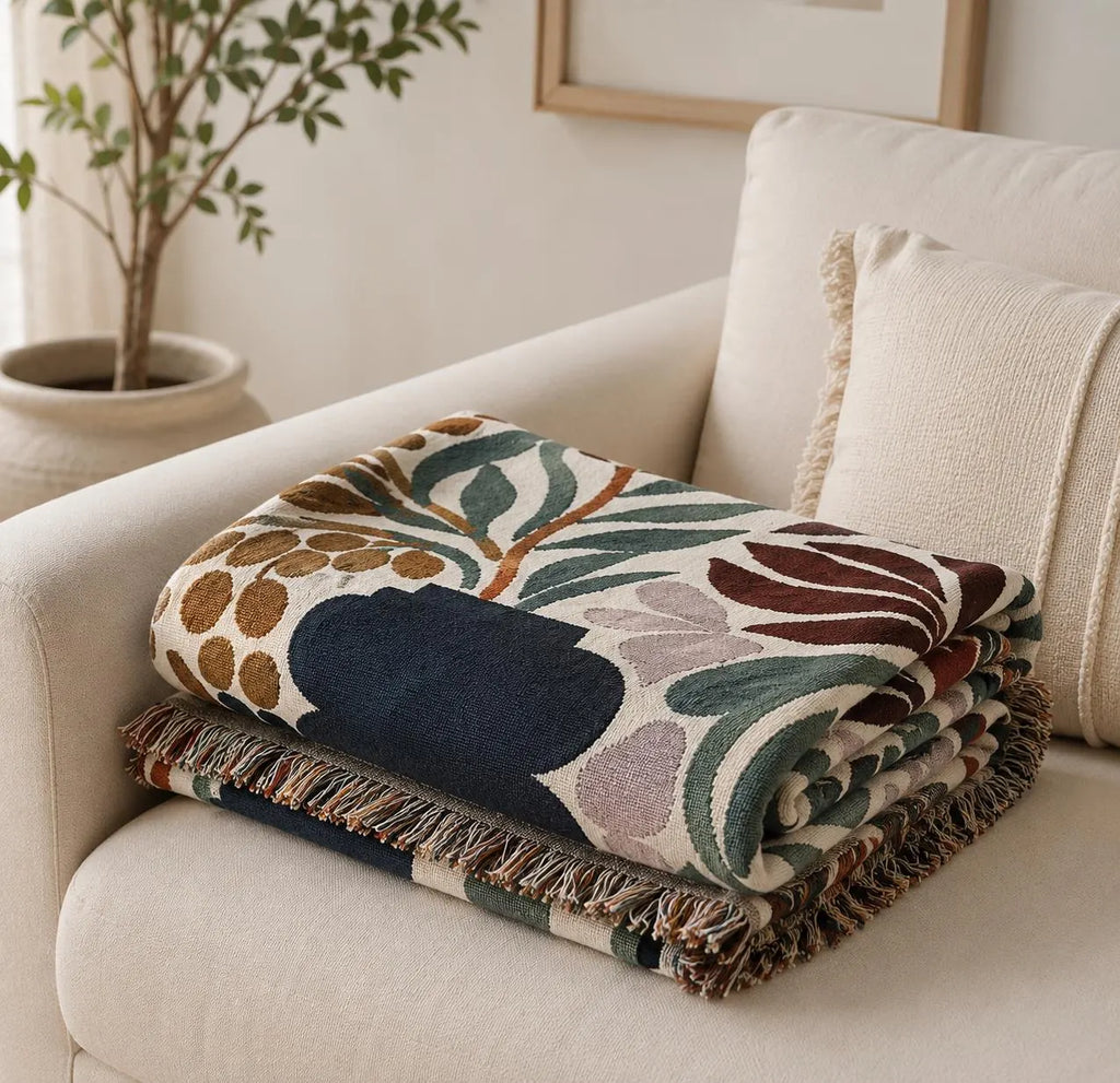 Boho Floral Woven Throw Blanket