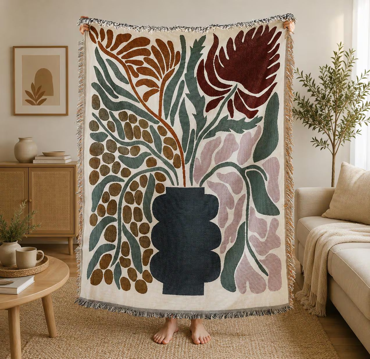Boho Floral Woven Throw Blanket