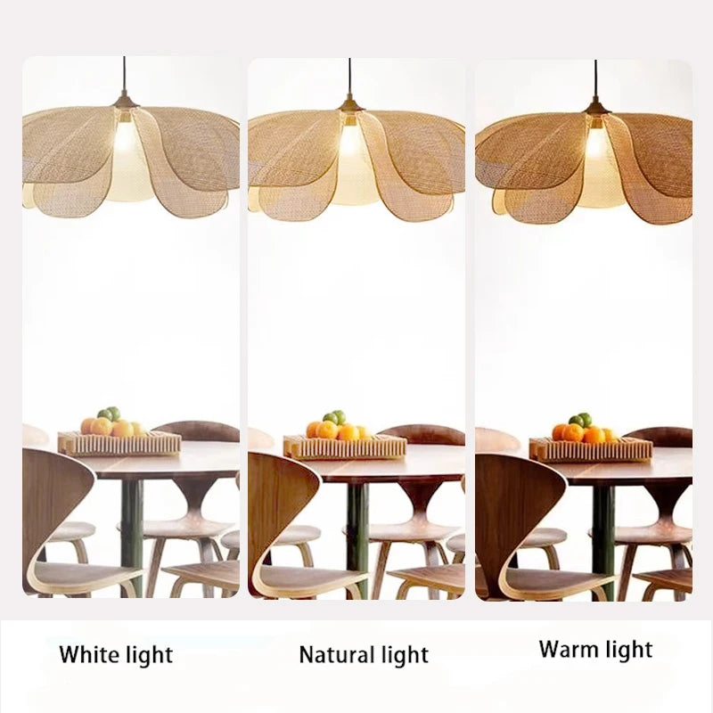 Rattan Woven Petal Pendant Lamp LED 3