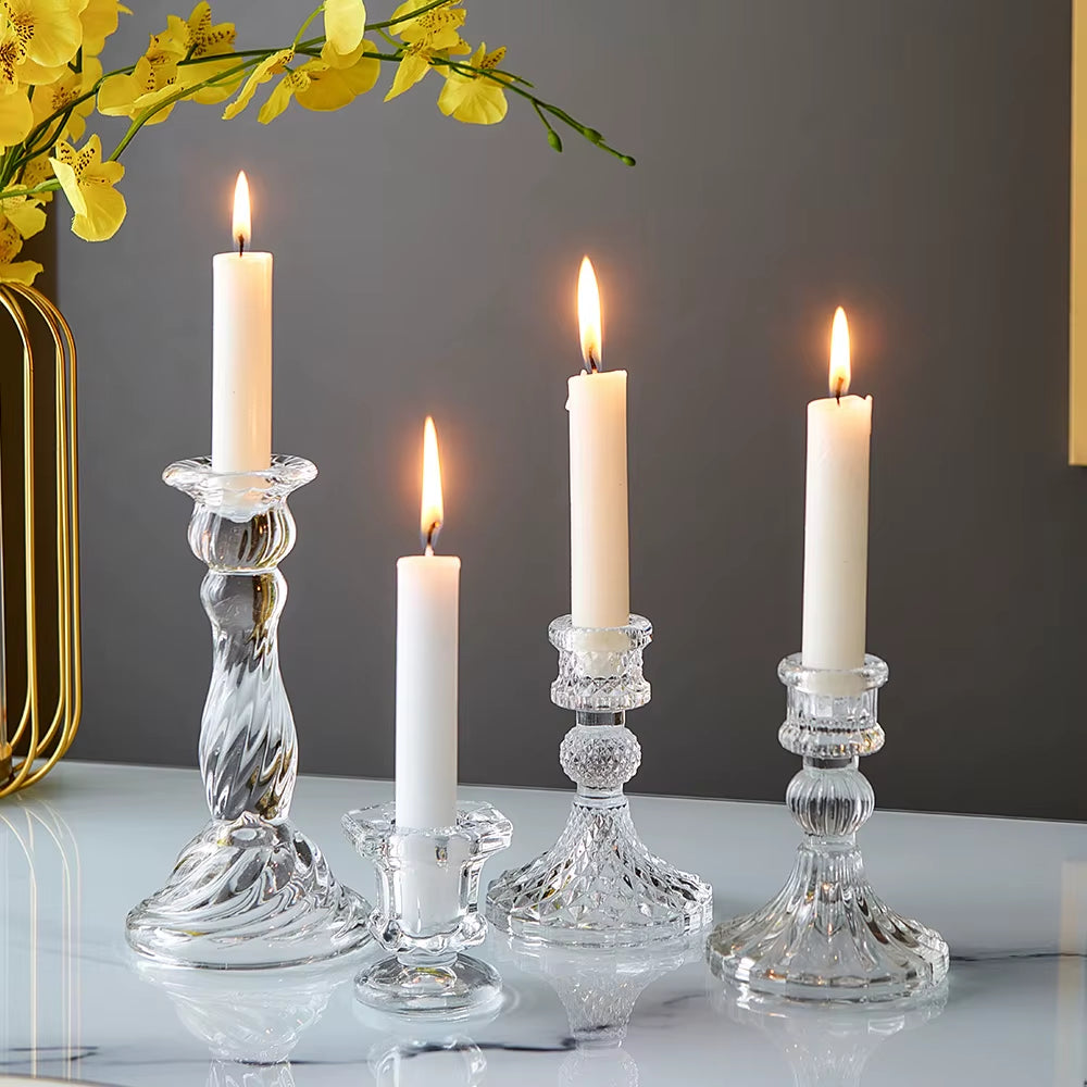 Novelty Glass Candles Holder Nordic Decor Candlestick Romantic Candle Stand Desk Accessories Wedding Centerpieces Ornament Gifts