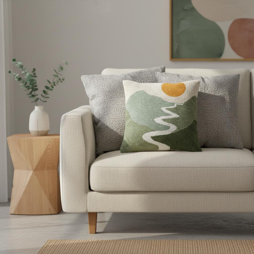 Boho Sunset Mountain Moon Pillow Cover 