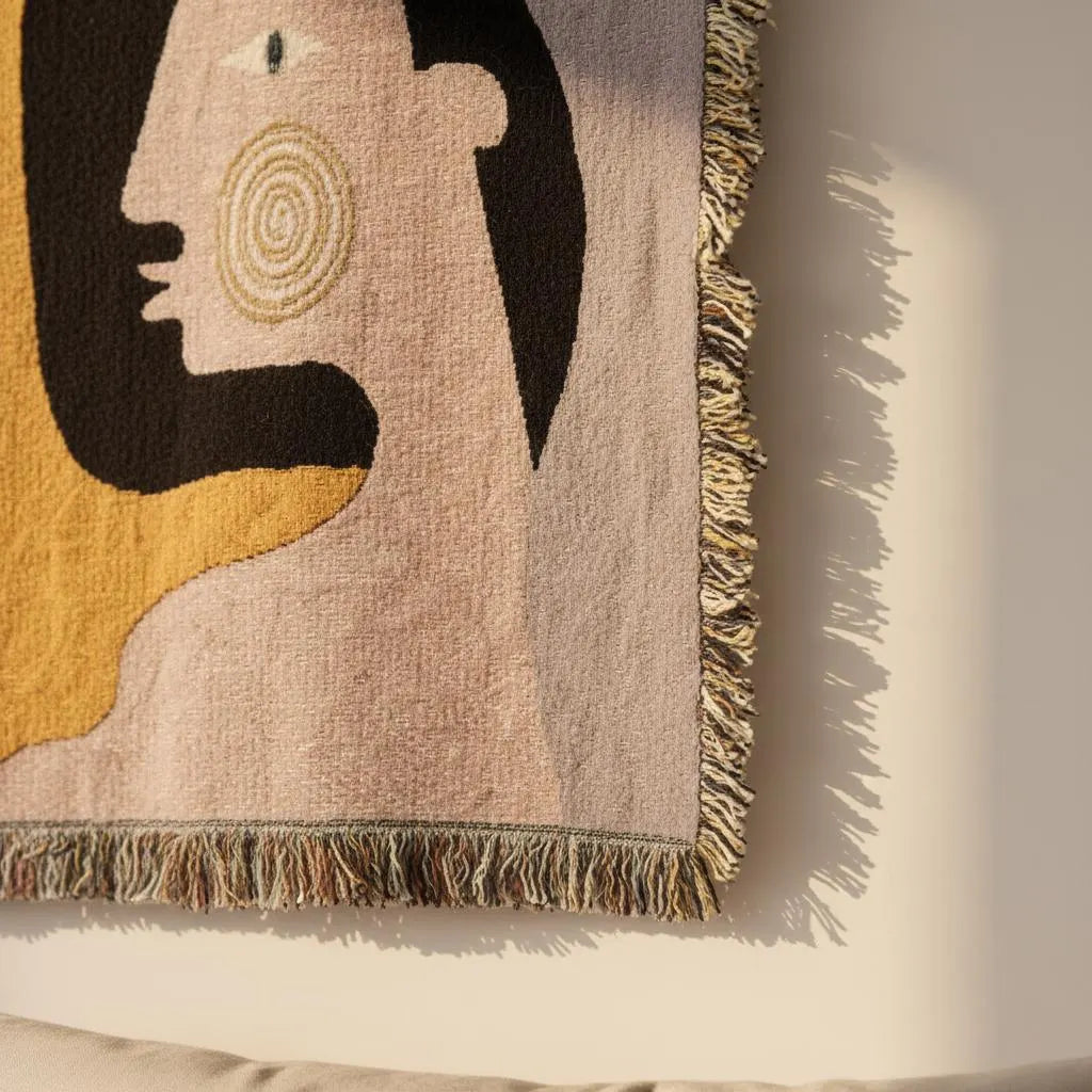 Boho Abstract Face Woven Wall Hanging 