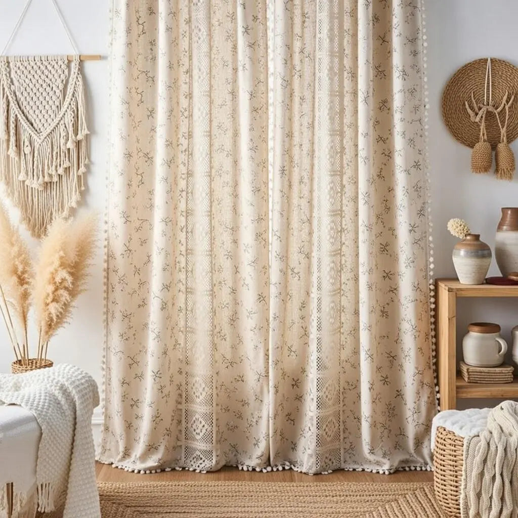 Crochet Lace Curtains Handmade Boho Tassel Trim Semi 
