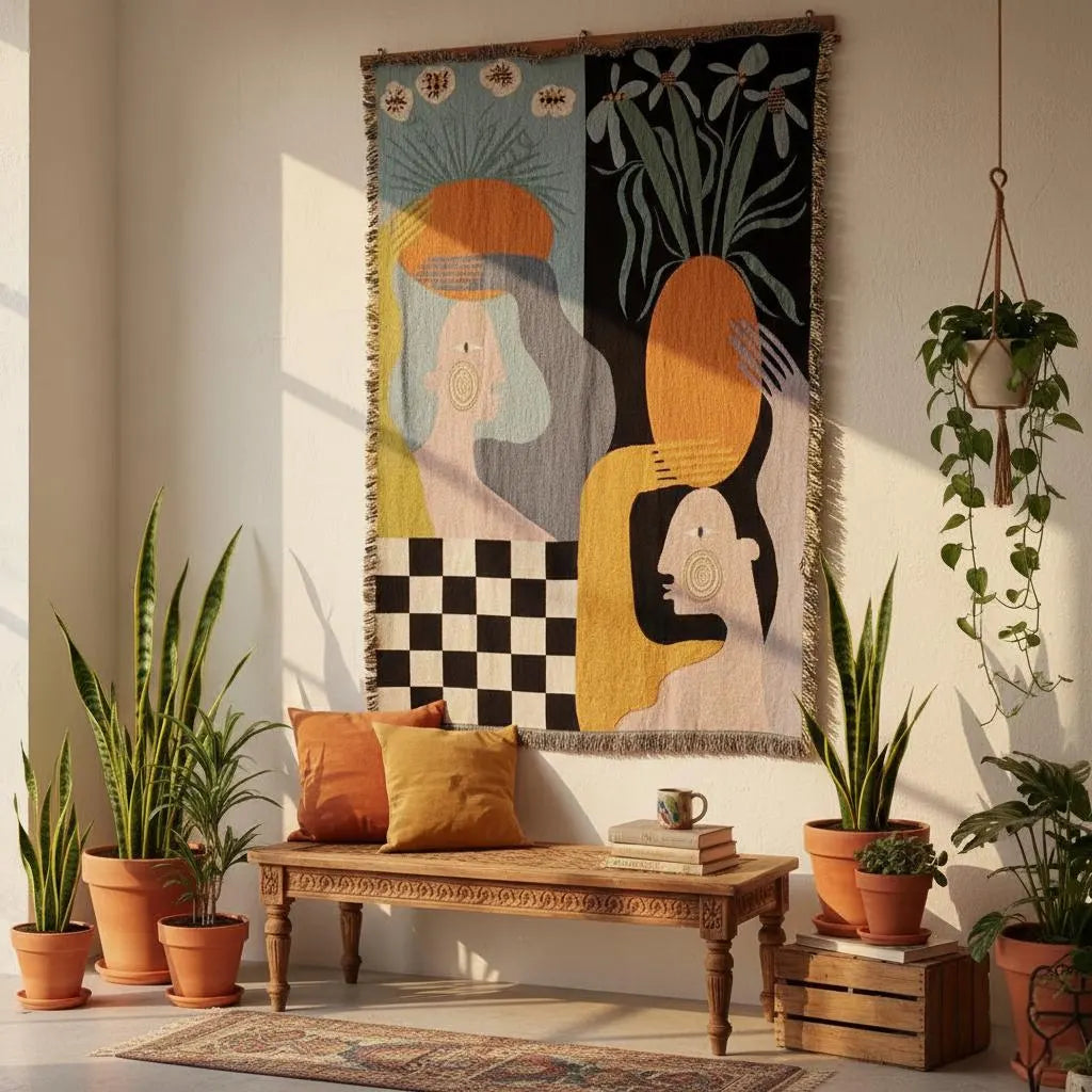 Boho Abstract Face Woven Wall Hanging 