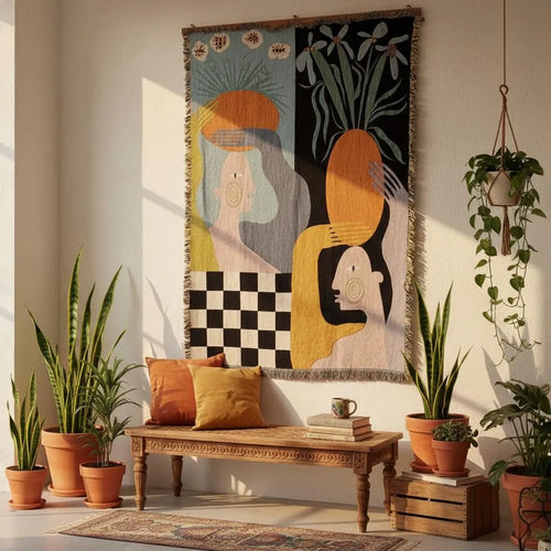 Boho Abstract Face Woven Wall Hanging 
