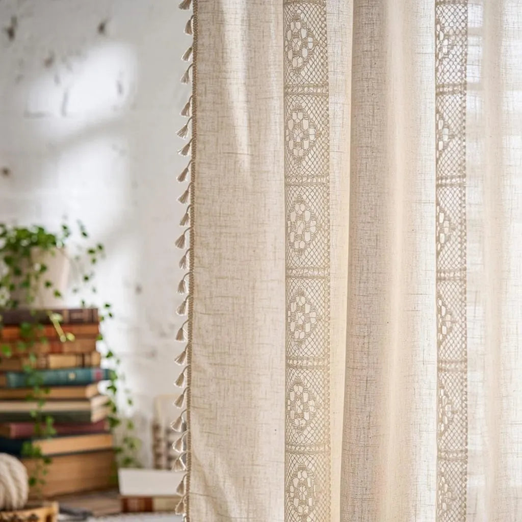 Crochet Lace Curtains Handmade Boho Tassel Trim Semi 
