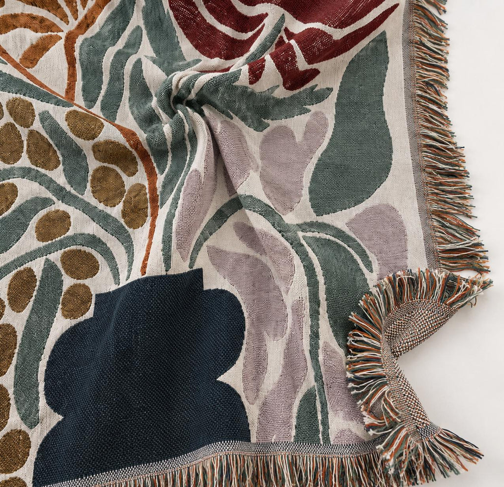 Boho Floral Woven Throw Blanket