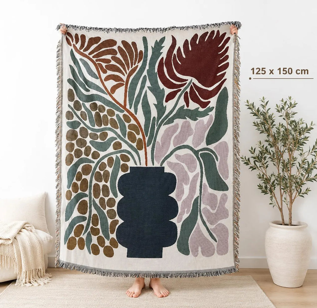Boho Floral Woven Throw Blanket