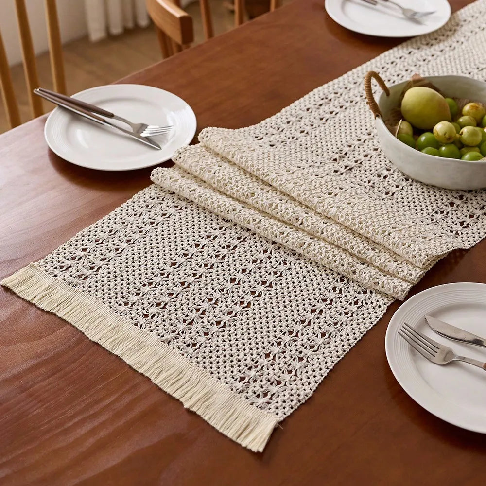 1Pc Nordic Bohemian Striped Table Runner - Suitable for Spring and Summer! Hand - Woven Tassels Decorative Table Accessory