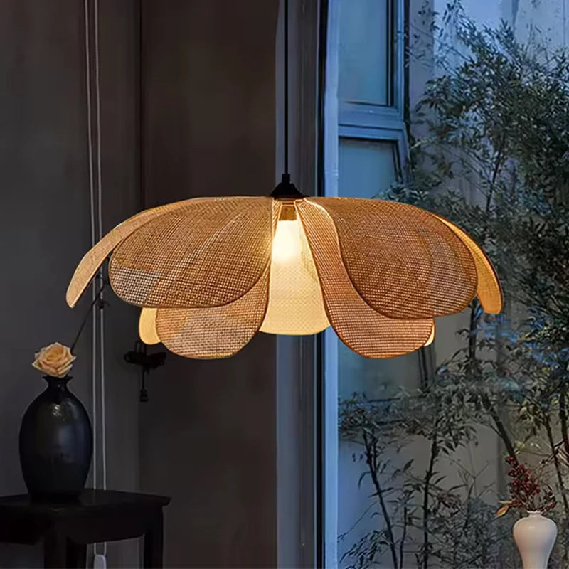 Rattan Woven Petal Pendant Lamp LED 3