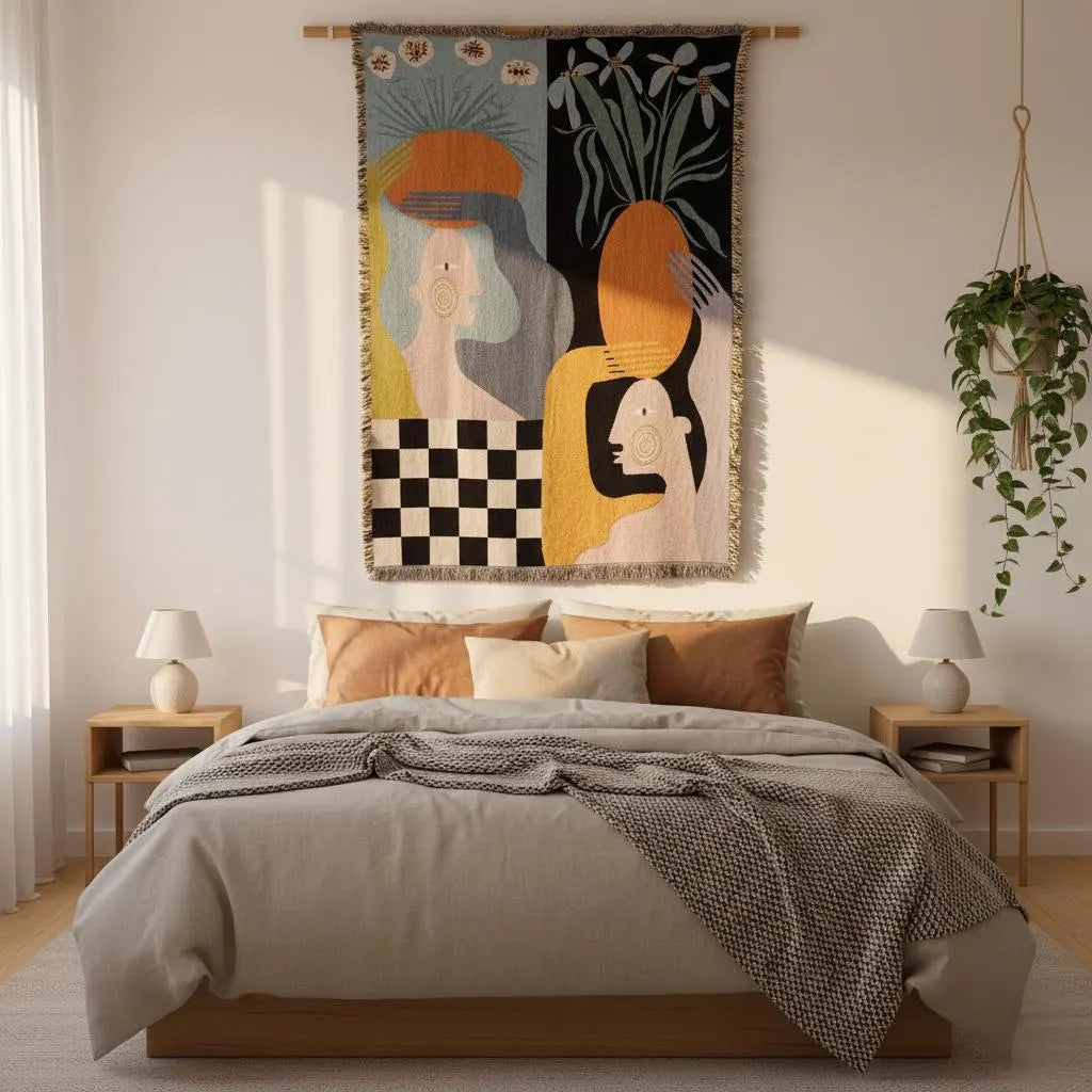 Boho Abstract Face Woven Wall Hanging 