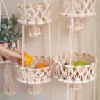Hanging Fruit Basket Basket Rope Macrame Wall Hanging Fruit Hanger Hanging Baskets Handmade Home Garden Balcony Decor