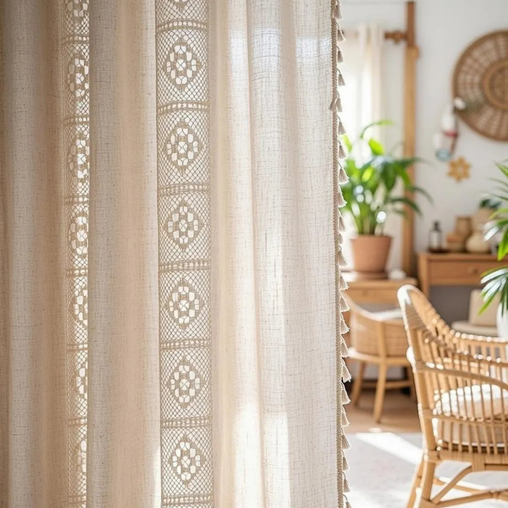 Crochet Lace Curtains Handmade Boho Tassel Trim Semi 