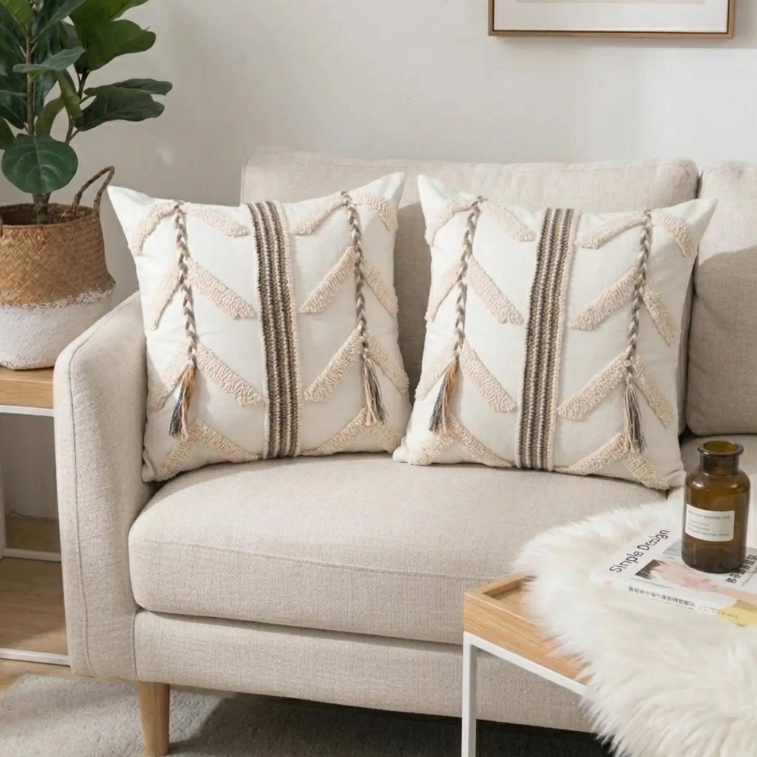 Cream Boho Tufted Pillow Covers