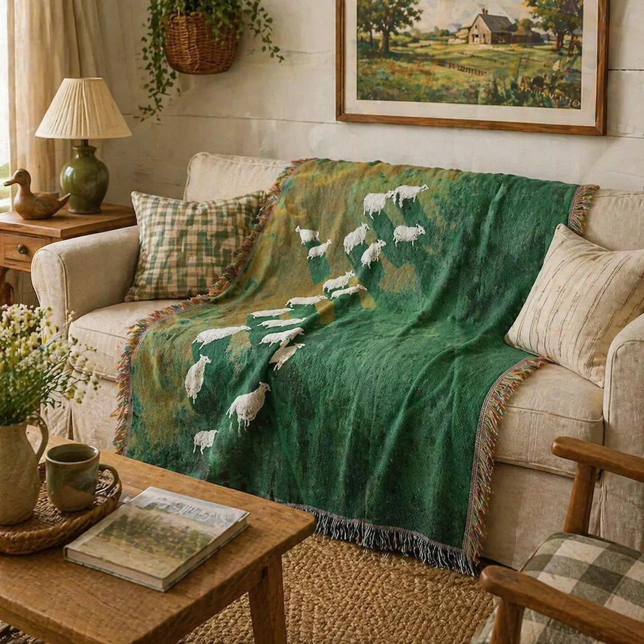 Boho Vintage Woven Sheep Tapestry Throw Blanket
