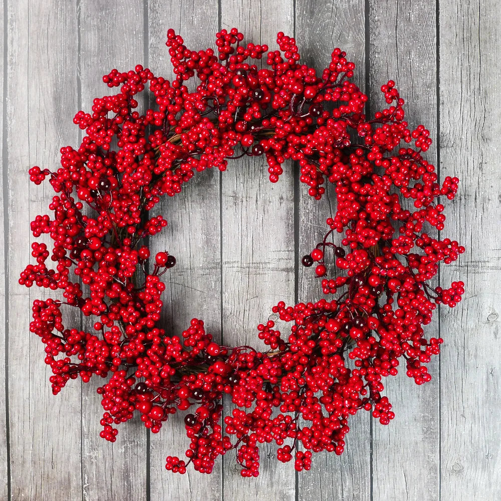 Yeenanee Christmas Decoration Wreaths for Front Door Handmade Cypress Leaf Red Berry Pine Wreath Xmas Home Wall Window Decor