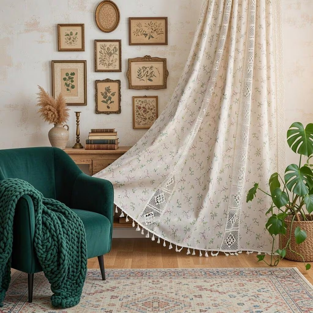 Crochet Lace Curtains Handmade Boho Tassel Trim Semi 