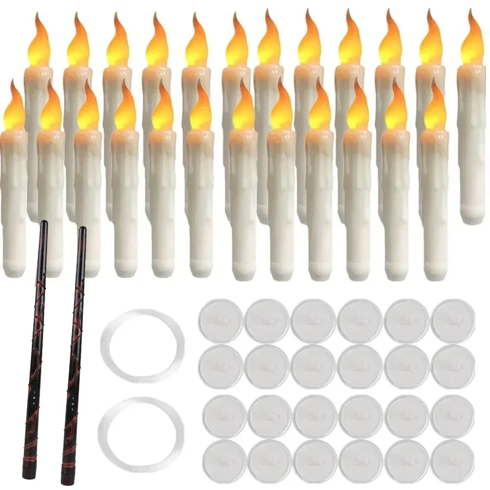 12/48 Pcs LED Floating Candles with Magic Wand Remote Flameless Flying Candle Flickering Warm Light for Halloween Holiday Decor