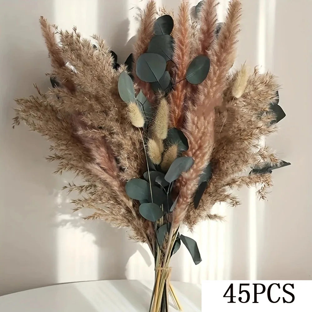 70Pcs Natural Dried Flowers Green Fresh Eucalyptus Leave Bouquet Boho Chic Home Table Vase Decor Real Pampas Bunch Centerpieces