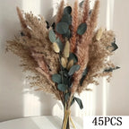 70Pcs Natural Dried Flowers Green Fresh Eucalyptus Leave Bouquet Boho Chic Home Table Vase Decor Real Pampas Bunch Centerpieces