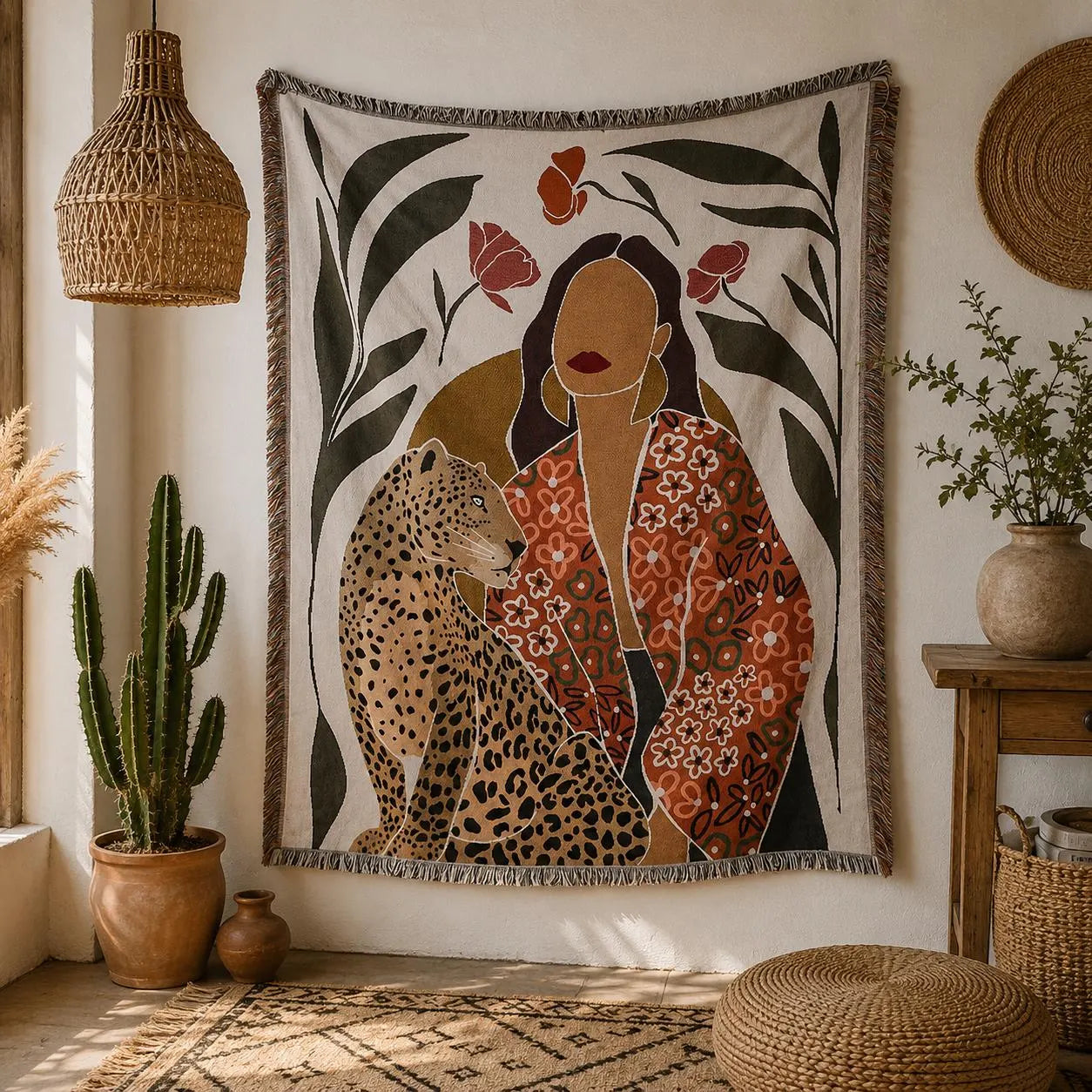 Boho Woven Leopard Lady Blanket