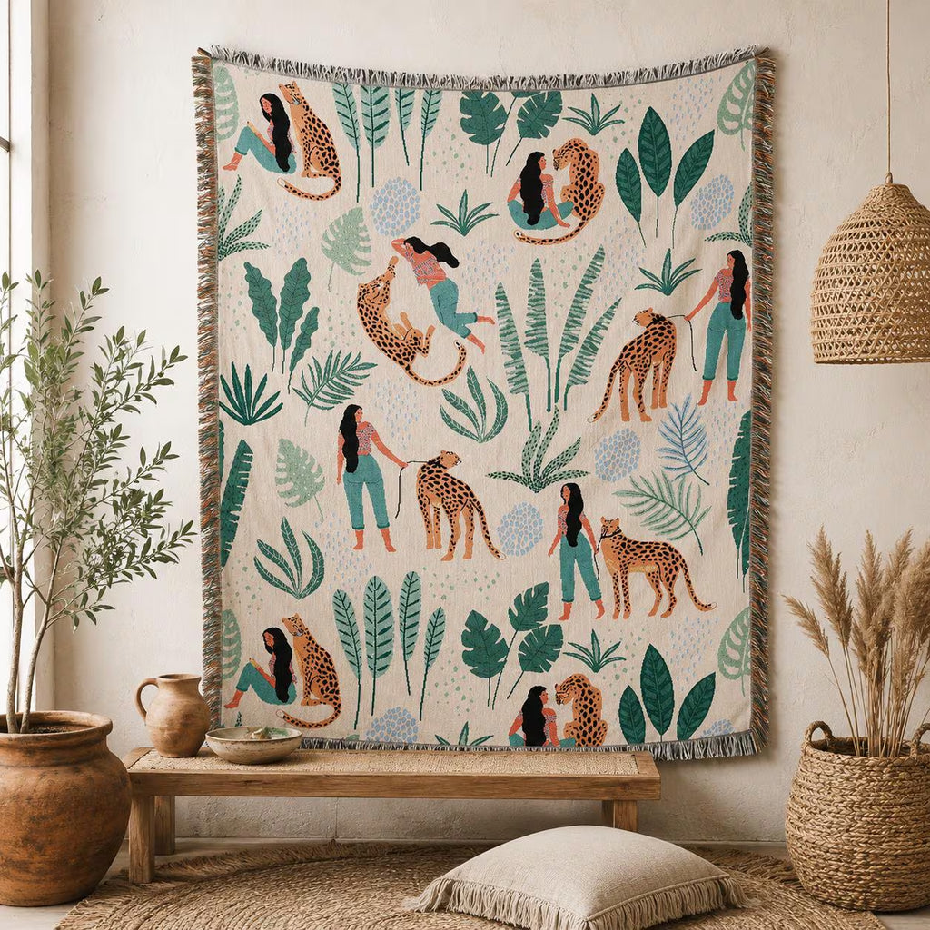 Boho Woven Leopard Lady Blanket