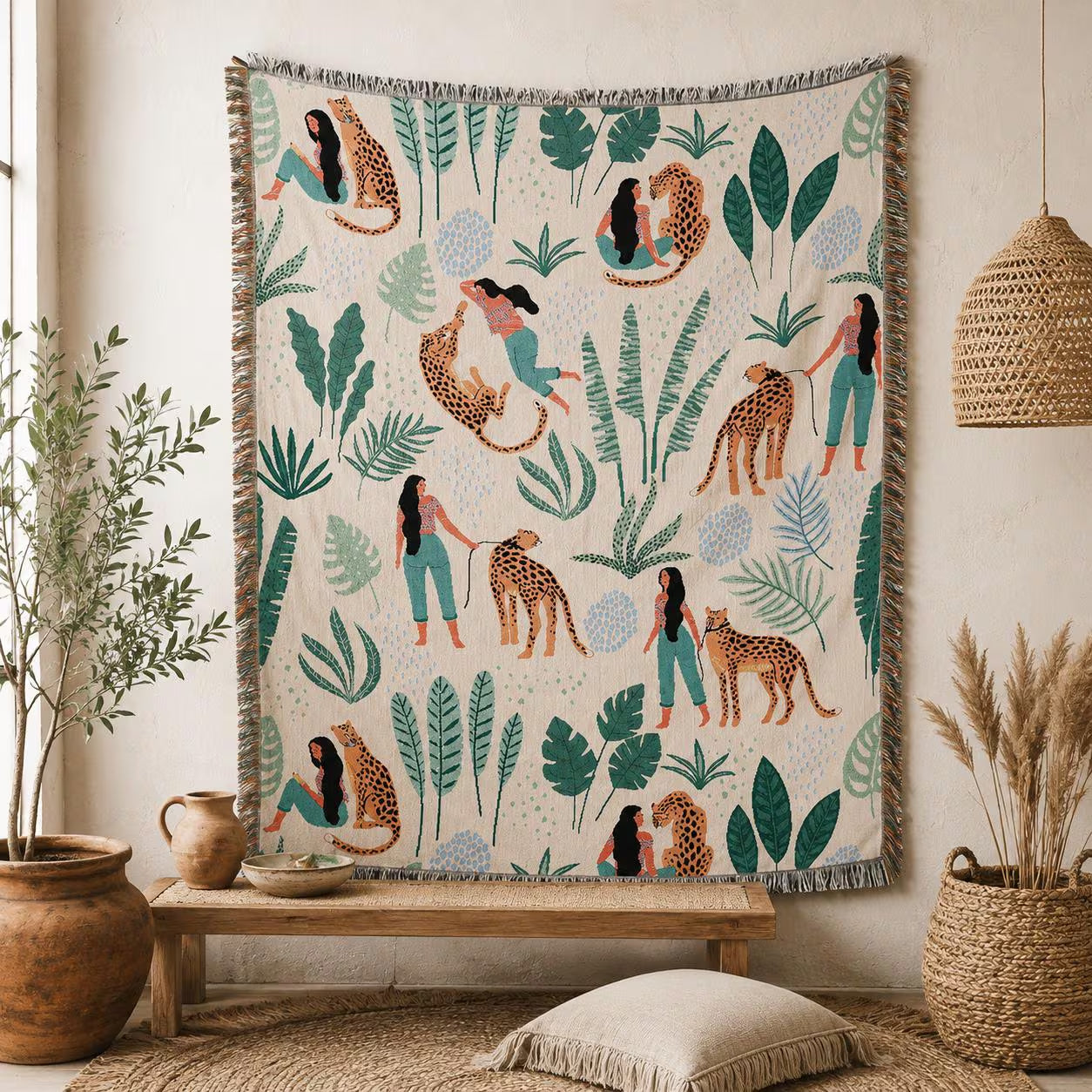 Boho Woven Leopard Lady Blanket