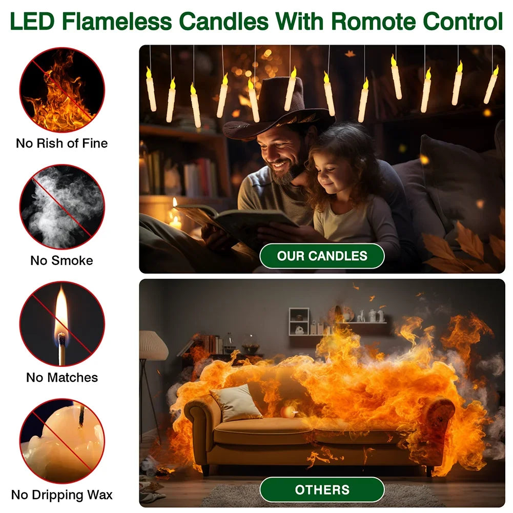 12/48 Pcs LED Floating Candles with Magic Wand Remote Flameless Flying Candle Flickering Warm Light for Halloween Holiday Decor