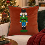 Nutcracker Christmas Pillow Cover, Handmade Embroidered Holiday Cushion, Dobby Woven Christmas Decor, 18X18 & 12X20
