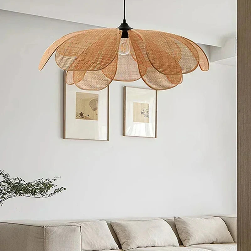 Rattan Woven Petal Pendant Lamp LED 3