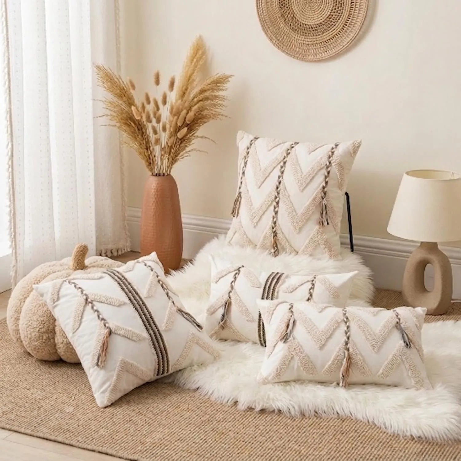 Cream Boho Tufted Pillow Covers