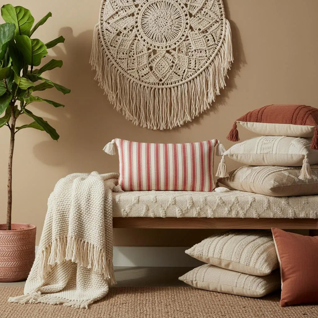 Boho Farmhouse Striped Cushion Cover 