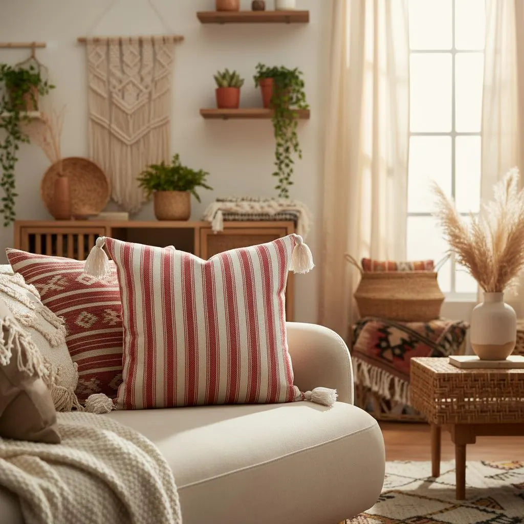 Boho Farmhouse Striped Cushion Cover 