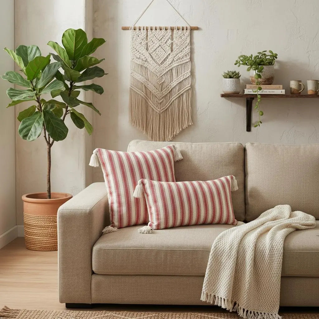 Boho Farmhouse Striped Cushion Cover 