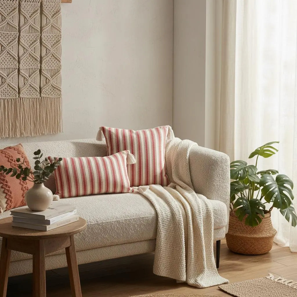 Boho Farmhouse Striped Cushion Cover 