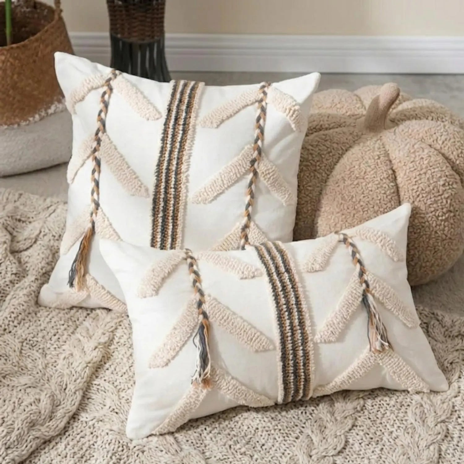 Cream Boho Tufted Pillow Covers