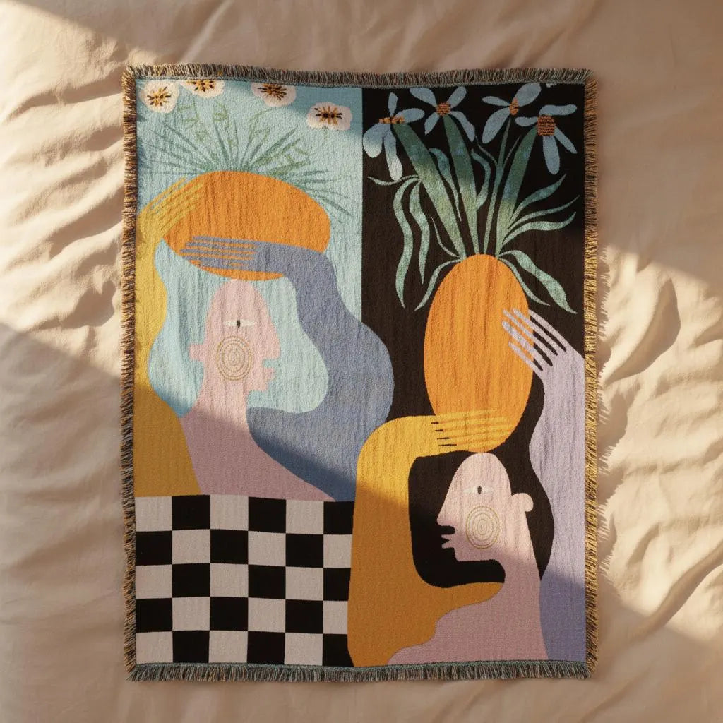 Boho Abstract Face Woven Wall Hanging 