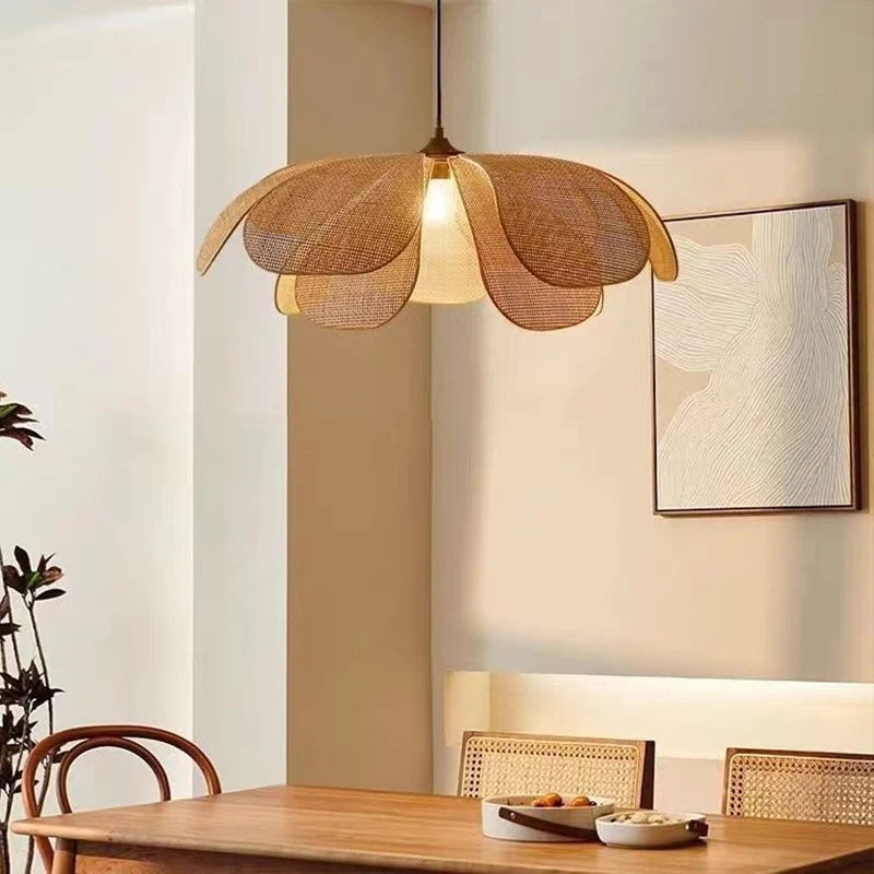 Rattan Woven Petal Pendant Lamp LED 3