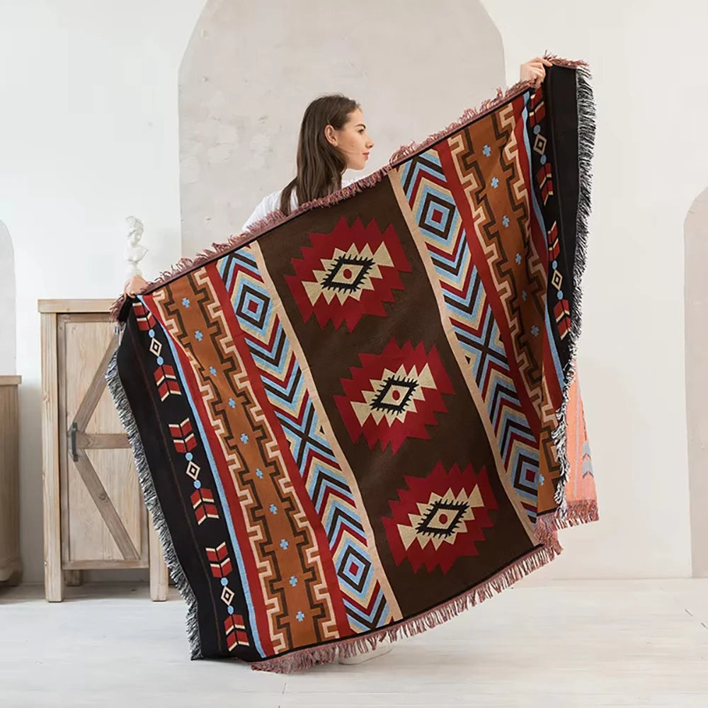 Versatile Western Bohemian Blankets Outdoor Blankets Camping Picnic Blankets Decorative Bed Blankets Checkered Sofa Pads Travel