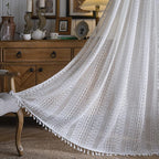 Boho Curtain Crochet Lace Semi-Sheer Hollow Knitted with Tassels Home Decoration for Kitchen Living Room Bedroom Window Curtains