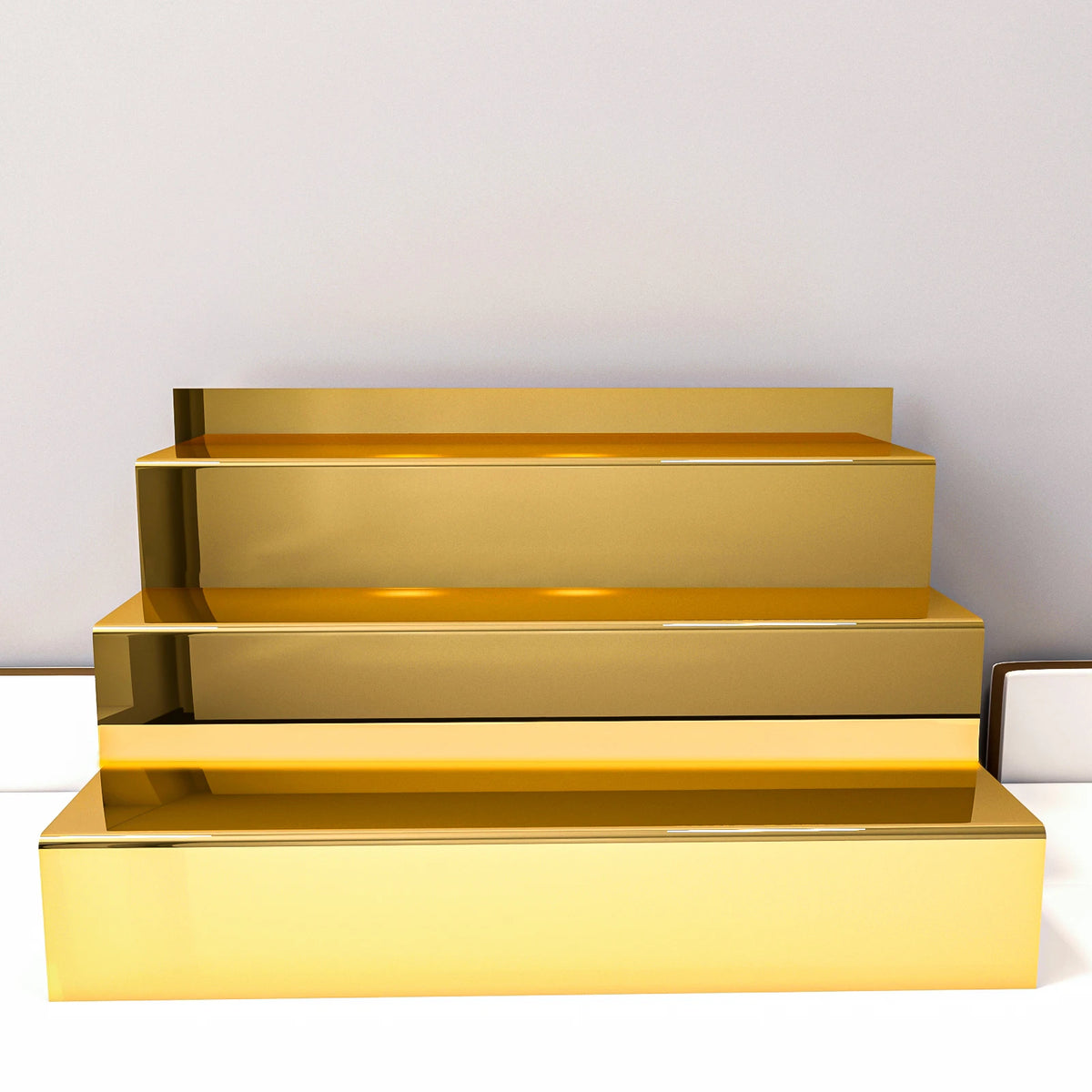 Golden Mirror Acrylic 3-Tier Organizer (For Nail Polish/Perfume/Lipstick/Cologne) - Mirror Polished Finish, Lightweight & Portab