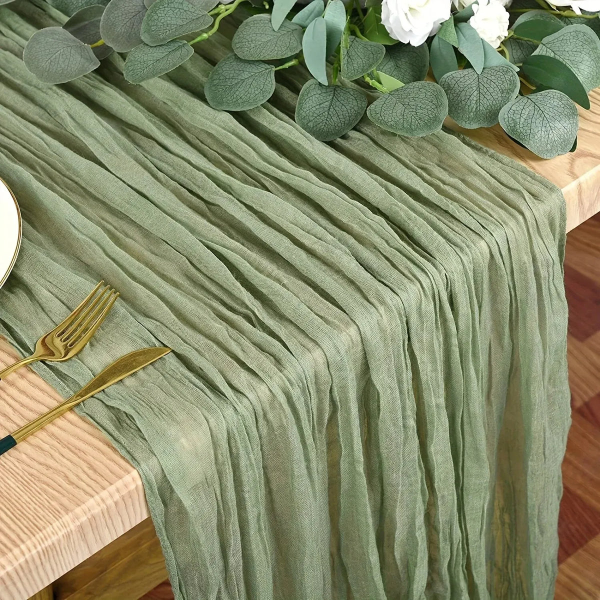 1Pc Boho Style Cheesecloth Table Runner - Long Gauze Sheer Romantictable Runner for Weddings, and Scene Decor Home Decor