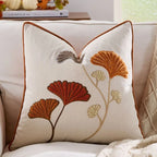Autumn Throw Pillow Covers Jacquard Embroidery Ginkgo&Maple Leaf Wheat Cushion Case for Home Living Room Thanksgiving Decor