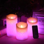 Remote Controlled Carved 3D Moroccan Flickering Candle Color Changing Paraffin LED Pillar Candle Battery Operated Dancing Wick